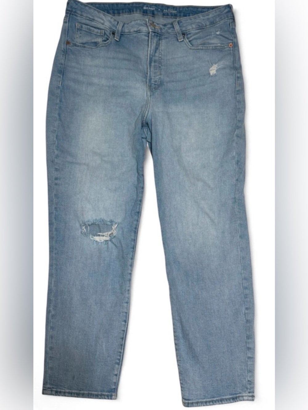 Old Navy OG Straight Jeans Size 16 Light Wash Distressed Knee Denim
